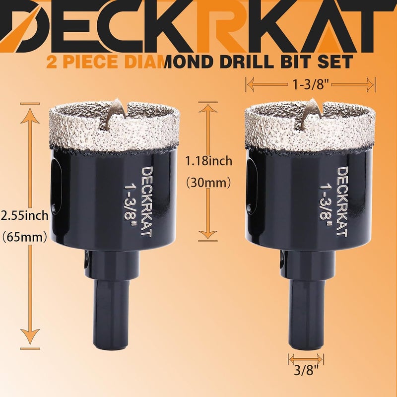DECKRKAT 1-3/8 Inch Diamond Hole-Saw Bits with Pilot Drill Bit - 2pc 1-3/8" Diamond Tipped Tile Hole Saws with Guiding Bit Accurate Drilling for Porcelain Tile Ceramic Pottery Granite Stone Glass Bottles 35mm - Image 2